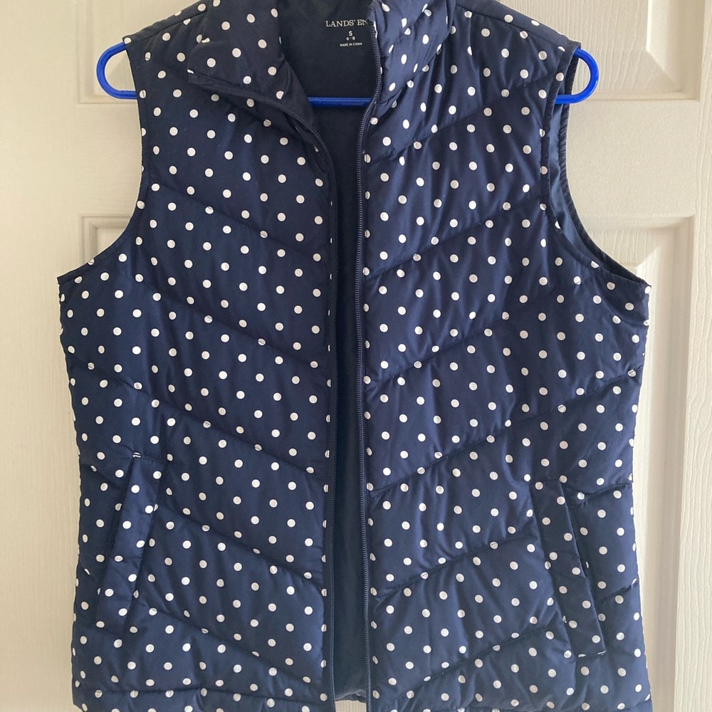Lands' End Navy Polka Dot Vest